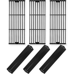 Hisencn Replacement Parts for Char-Griller 5050, 3001, 5650, 3008, 3030, 4000, Porcelain Steel Heat Plate and Cooking Grates for Chargriller 3 Burner Gas Grill