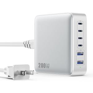 USB C Charger Block 200W[2025 Upgraded] GaN III 6 Port Fast Charging Station Hub,PD 65W USB C Laptop Charger Compatible with MacBook Pro/Air,iPad,iPhone 16/15,Galaxy S23/S24 Steam Deck Dell XPS etc