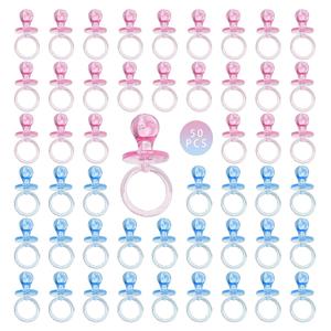 50 Pieces 2.75 Inch Baby Pacifier Baby Shower Plastic Pacifier for Baby Shower Pacifier, Baby Shower Gender Show Party Decoration DIY Baby Shower Birthday Party Gift (Pink and Blue)
