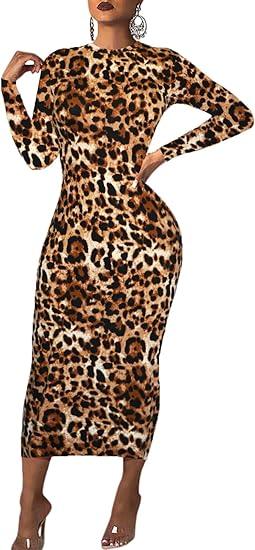 Women's Long Sleeve Bodycon Dress - Midi Casual Club Party Long Fitted Tight Fall Dresses, S 