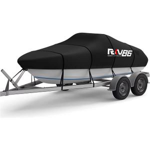 Trailerable Boat Cover, 17'- 19' Heavy Duty 600D Waterproof Tarp Covers with Storage Bag, Marine Grade Polyester Canvas, Fits 17-19ft Bass Boat, V-Hull, Tri-Hull, Runabout Bowrider Boat (Black)
