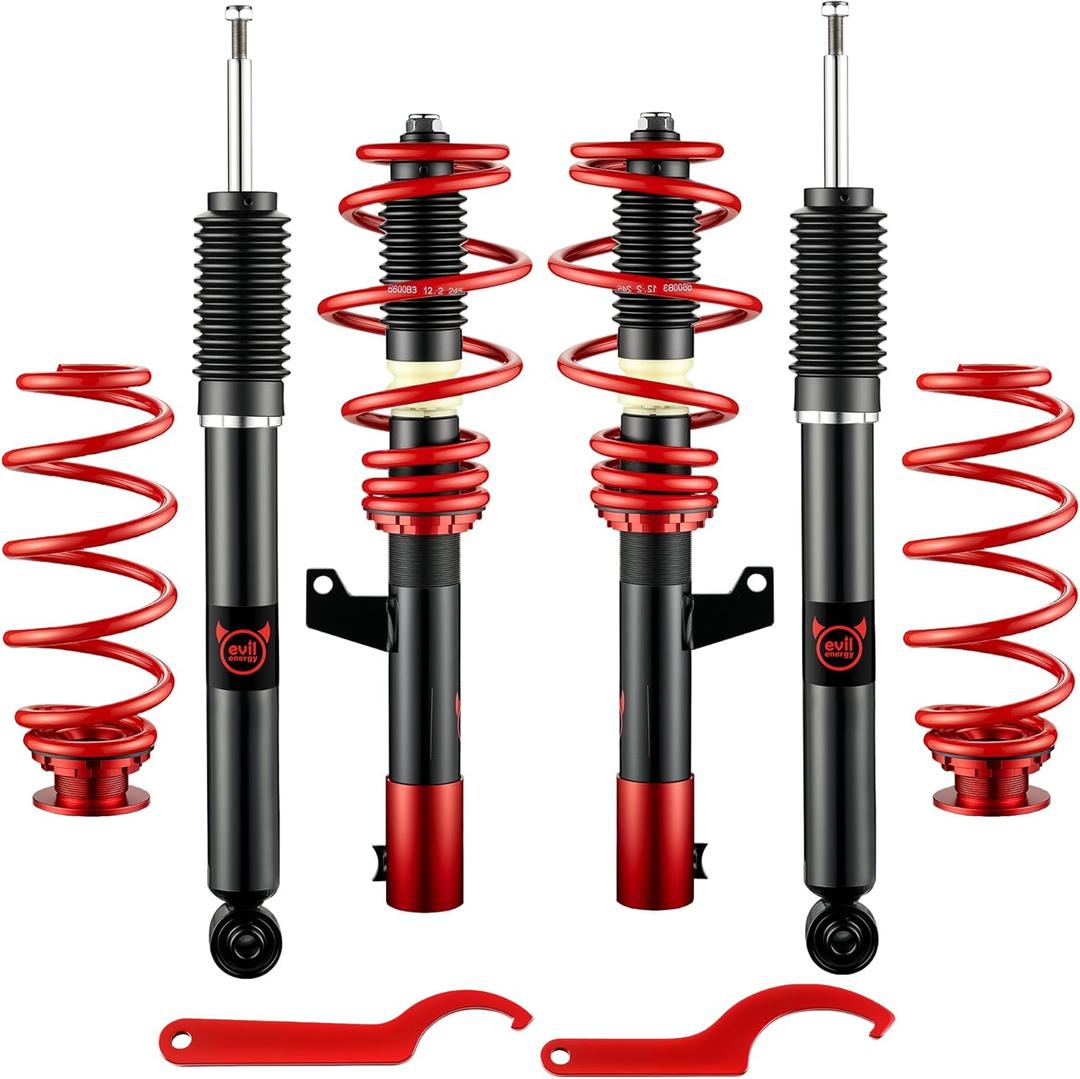 EVIL ENERGY Coilovers Compatible for Volkswagen Golf GTI Rabbit Jetta MK5 MK6 2006-2014, for Audi A3 8P (FWD) 2006-2014, Height Adjustable Lowering Kit, Twin-Tube Coilover Suspension Kit, Red