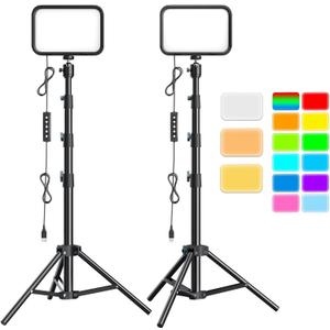 UBeesize 2-Pack RGB Photography Lighting, Studio Lights with Adjustable Tripod Stand and Ball Head, Video Light for Video Recording, Live Streaming, Makeup