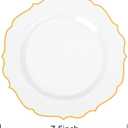 100 PCS Gold Dessert Plastic - 7.5 inch White & Gold Plastic for Party Cake Plates Elegant Heavy Duty Disposable Plates for Wedding & Party