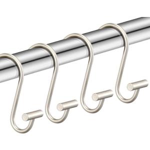 Nickel Shower Curtain Hooks, Rust Proof Shower Curtain Rings for Bathroom, Silver Metal Decorative Shower Curtain Hooks Hangers for Shower Curtain Rod, Set of 12 T-Bar Design
