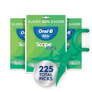 OralB Glide Mint Dental Floss Picks with Long Lasting Scope Flavor, 3 Pack of 75 Picks (225 Total)