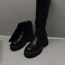 High Boots Women, Comfortable Platform Round-Toe Side Zip Chunky Boots for Women, Sdkb2301w, Black, Size 6.5