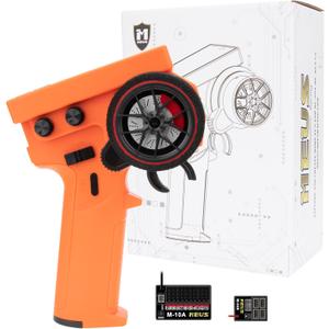 MEUS RACING ME-10B RC Transmitter 10 Channels 2.4GHz and Receiver with Coach Mode for 1/8 1/10 1/18 1/24 RC Crawler Car Boat TRX4 TRX4M SCX10 SCX24 Upgrades Parts (Orange - 2 Receivers)
