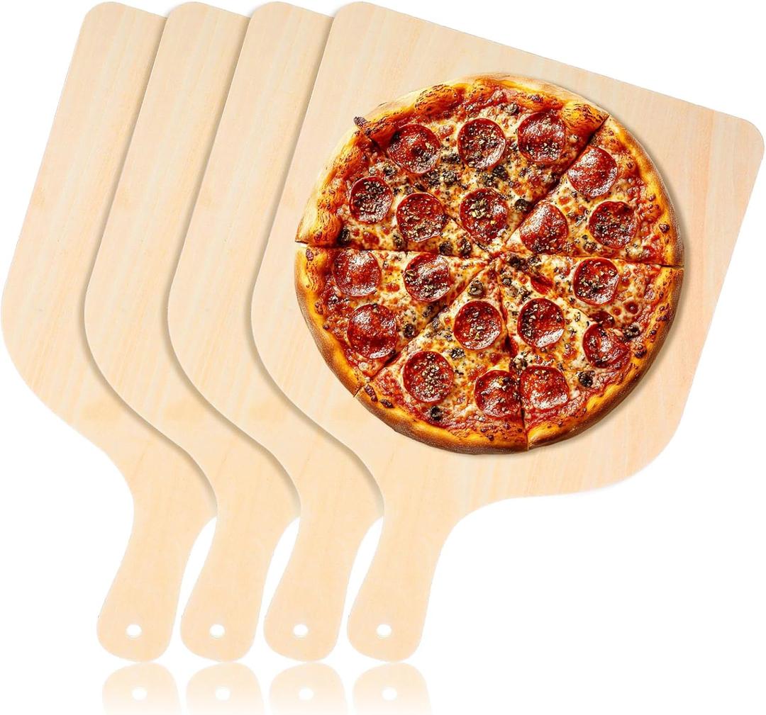 4 Pcs Wood Pizza Peel, 12 Inch Natural Cutting Board with Handle Large Cutting Board Pizza Spatula Paddle for Restaurant Baking Homemade Bread Fruit Vegetables Cheese