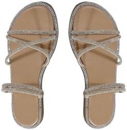 OYOANGLE Women's Rhinestone Strappy Open Toe Slide Sandals Slip on Casual Flat Sandals Size 42