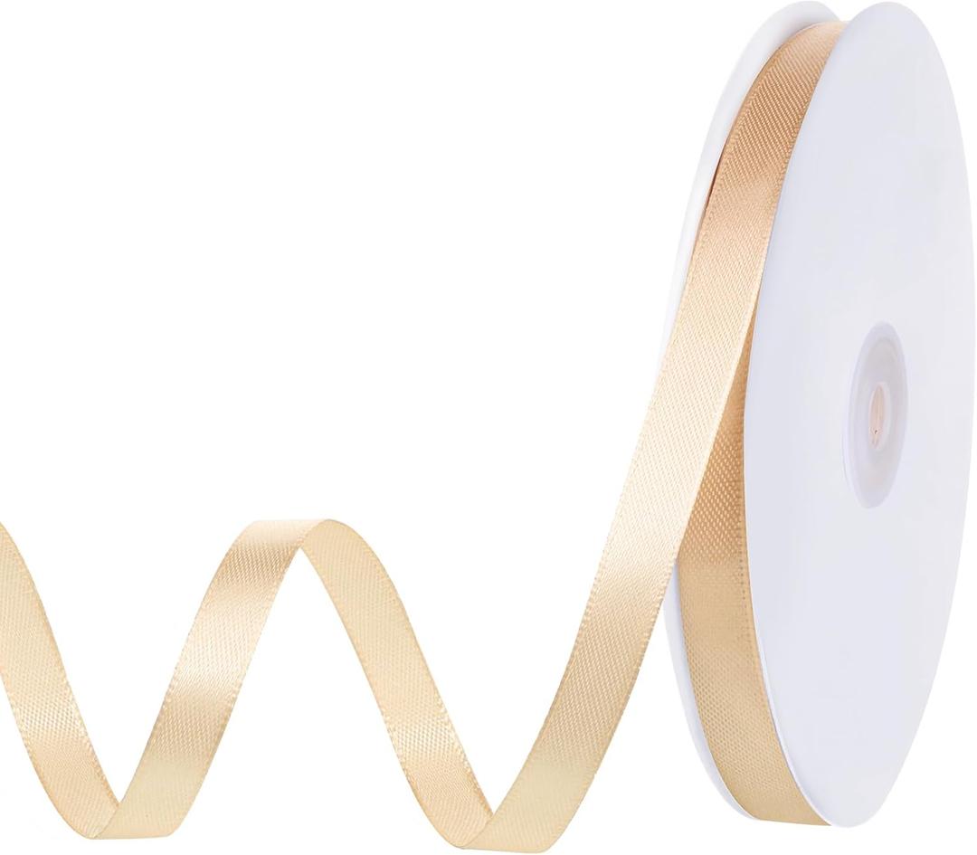 120 Yards Champagne Ribbon 3/8 Inch Thin Gold Satin Ribbon Craft Fabric Ribbons for Hair Bow Making Gift Wrapping Floral Bouquet Party Birthday Graduate Gift 2026 Decorations