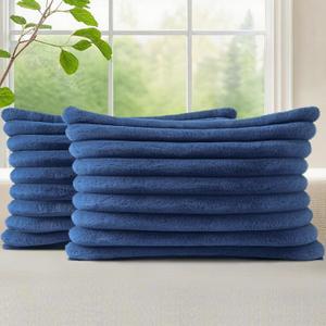 decorUhome Cozy Faux Fur Throw Pillow Covers 12x20 Set of 2 Decorative Soft Plush Striped Lumbar Modern Farmhouse Boho Couch Pillow Cases with Velvet Back for Sofa Bed Living Room, Blue