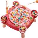 Magnetic Fishing ToysMagnetic Fishing Game for Toddlers Kids Children 3-6 Christmas New Year Birthday Gifts 35 Fish Holes, Upgraded Version (Pink)