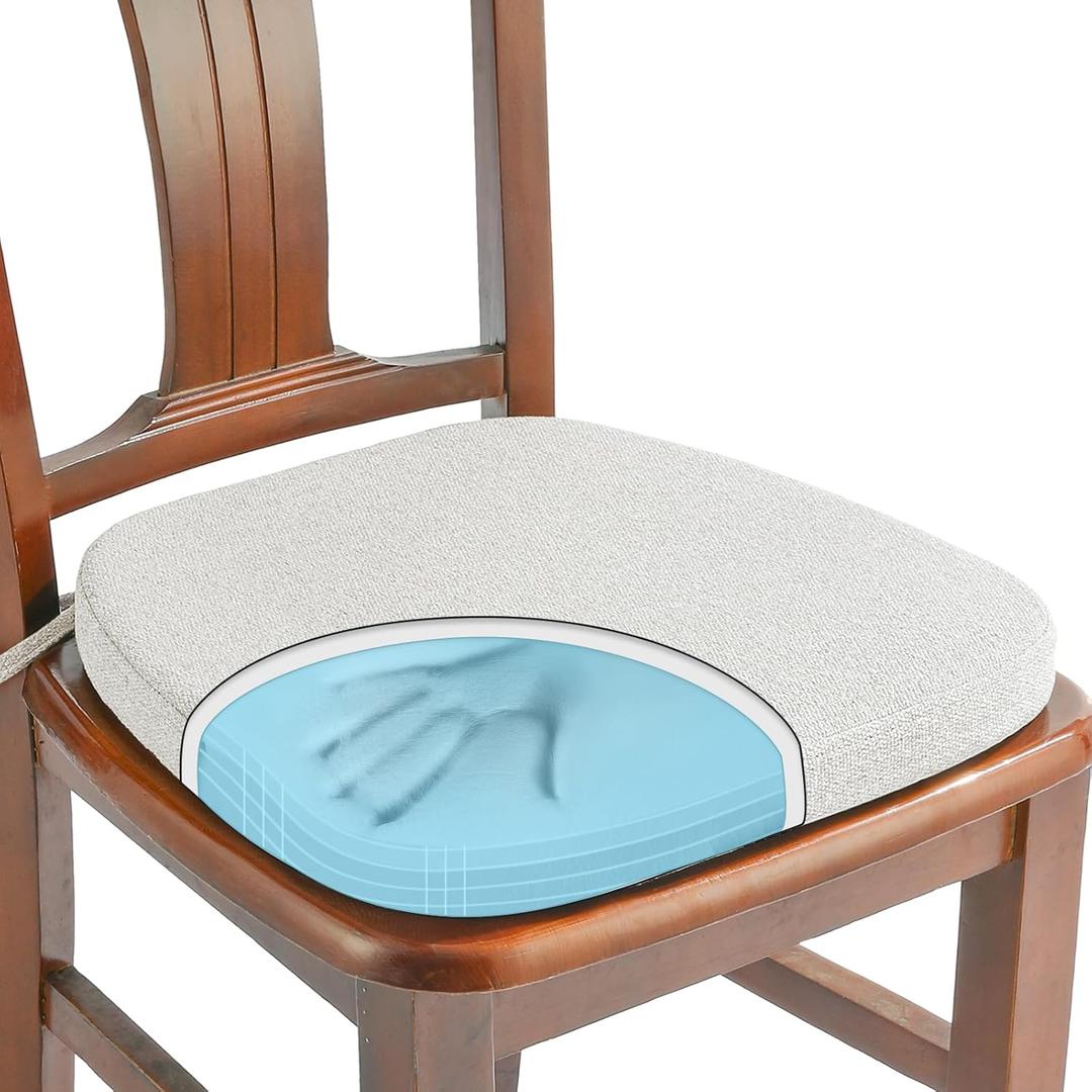 SINOSSO 1 Pack Memory Foam Chair Cushions for Dining Chair, Friendly Woven Fabric 16" U-Shape Comfortable Kitchen Chair Pad, Removable Slip Resistant Seat Cushion (1 Piece, Beige-Gray)