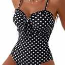 Herseas Women's One Piece Swimsuit Knotted Front Ruffle Trim Bathing Suits Tummy Control Cutout Swim Suits, Medium