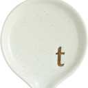 COLLECTIVE HOME - Ceramic Coffee Spoon Rest, Monogram Ceramic Spoon Holder, 3.8 Inches Coffee Spoon Holder, Mini Teaspoon Rest, Small Spoon Holder for Stove Coffee Bar (t)