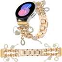 20MM Stylish Metal Bands Compatible with Samsung Galaxy Watch 7/6/5/4 40mm 44mm,Watch 6/4 Classic,Galaxy Watch 5 Pro,Watch 3,Active 2,FE,Cuban Chain Strap with Cute Pendants for Women (Bling Gold)