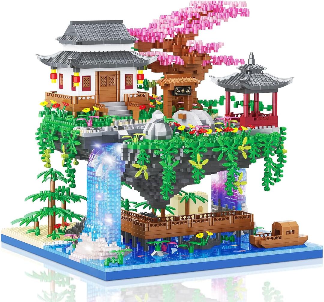 Cherry Blossom Bonsai Tree Building Set, Architecture of Peach Blossom Pond Building Set, Collectible Models Gifts for Teens Adults 14+ (3320 PCS)