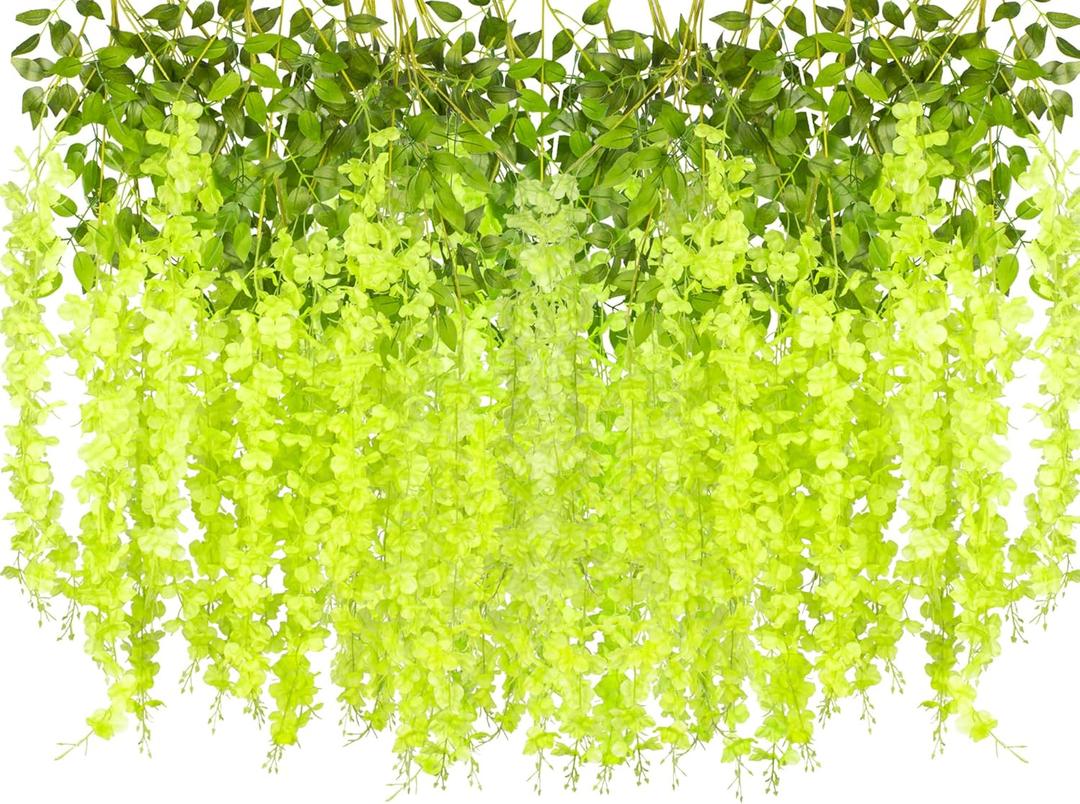 24 Pack Artificial Fake Wisteria Vine Ratta (3.75 Feet) Hanging Garland Silk Flowers String Home Party Wedding Decor (Green)