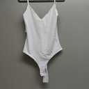 REORIA Womens Sexy Trendy Open Back V Neck Spaghetti Strap Backless Trendy Cami Bodysuit Tops (Medium, White)