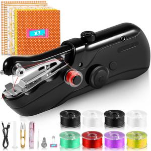 Handheld Sewing Machine, Battery Operated Mini Sewing Machines for Beginners, Fast Stitching Electric Hand Sewing Machine with Accessory Kit, Hand Stitching Machine for DIY Fabrics Clothes Home Travel (Black)