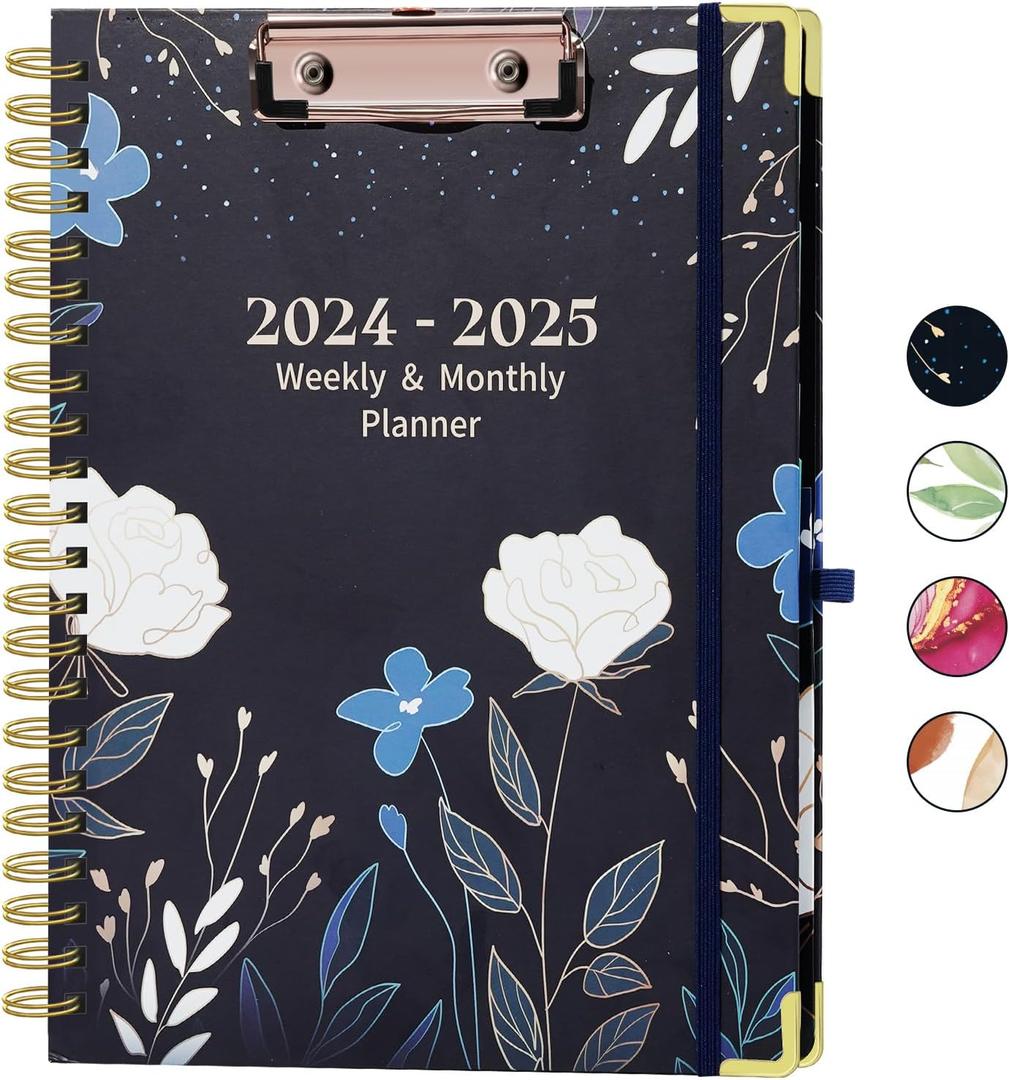 Eyrozill Teacher Planner 2024-20258.5" X 11" Daily Planner Jul.2024- Jun.2025 With Clipboard Stickers Office 2025 Calendar Monthly Planner for Work-BlueflowerA4