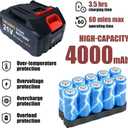 Mini Chainsaw Battery, 21v Lithium Battery - 4.0 Ah Battery with Electric Quantity Display, Include Charger Adapter, Suitable for Cordless Power Tools