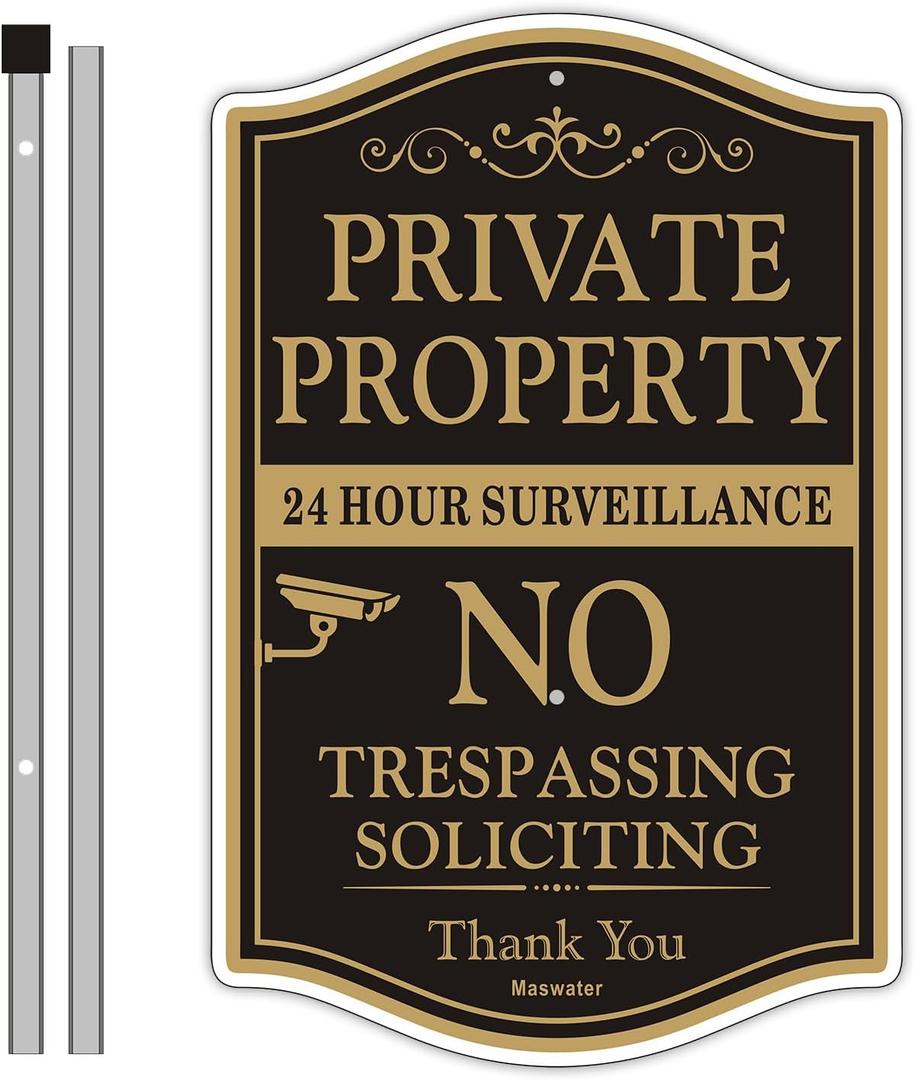 Large Private Property No Trespassing Sign For House, 8" x 14" All Metal Construction Yard Sign With 28" Long Stake, UV Protected Weather Resistant and Easy Install for Lawns Garden (24 HOUR SURVEILLANCE) Large Private Property No Trespassing Sign For House, 8" x 14" All Metal Construction Yard Sign With 28" Long Stake, UV Protected Weather Resistant and Easy Install for Lawns Garden (24 HOUR SURVEILLANCE)