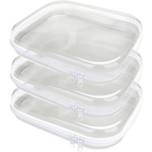 3PCS Clear Hard Plastic Zipper Case, Double Zippers Hard Pouch, Portable Travel Organizer Bin Clear Makeup Bag for Toy Storage, Snack Bag, Cosmetics, Pencil Case, Diaper Bag, Toiletry Bag (3PCS-M)