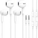 2 Pack Wired Earbuds/iPhone Headphones/Earphones with 3.5mm Wired Headset with Mic, Volume Control Compatible with iPhone, iPad, iPod, Computers,laptops, MP3/4, Android Most 3.5mm Audio Devices(White)