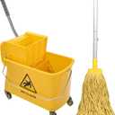 Mop Bucket with Wringer, 22 Qt (5.5 Gallon), Floor Cleaning, Handle, Wheels, 16.5" L x 10.6" W x 26.4" H, Yellow,Plus One Cotton Mop