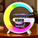 LED Table Lamp with Wireless Charger, G Shaped Night Light Lamp with Bluetooth Speaker, Sunrise Alarm Clock, Smart Mini Atmosphere Lamp for Bedroom, Office, Living Area (White)