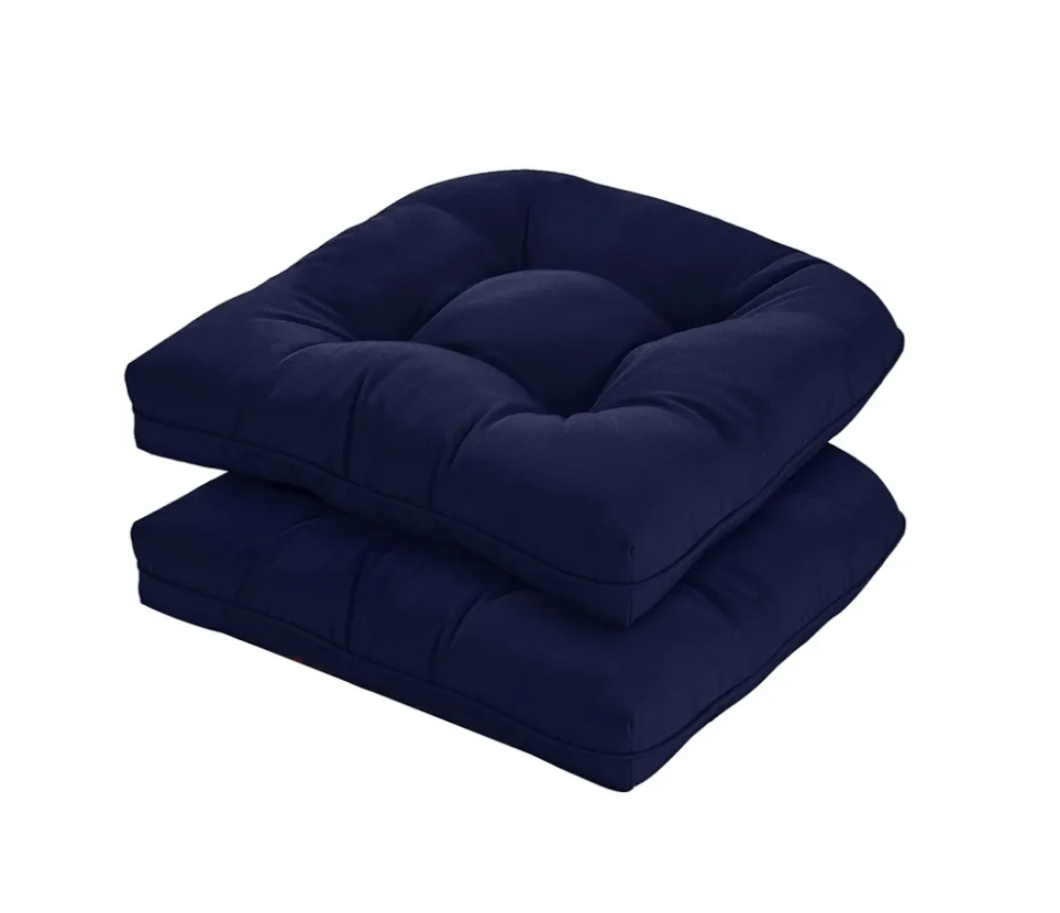 19x19 Outdoor Chair Cushions Set of 2, Wicker Patio Furniture Cushions with Tufted Buttons, Thick Outdoor Seat Cushions for Lawn Chairs, Overstuffed and Water Resistant, Navy