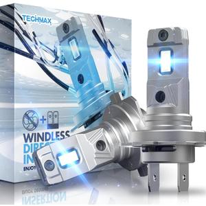 TECHMAX H7 Light Bulb, 6500K Xenon White 600% Extremely Bright No Adapter Required 1:1 Mini Size Fanless H7 Fog Light - Pack of 2