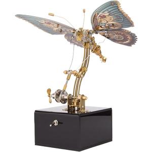 Mechanical Butterfly Music Box 3D DIY Dynamic Metal Assembly Model Gifts for Lover (Kit Version/300+PCS) (Red)