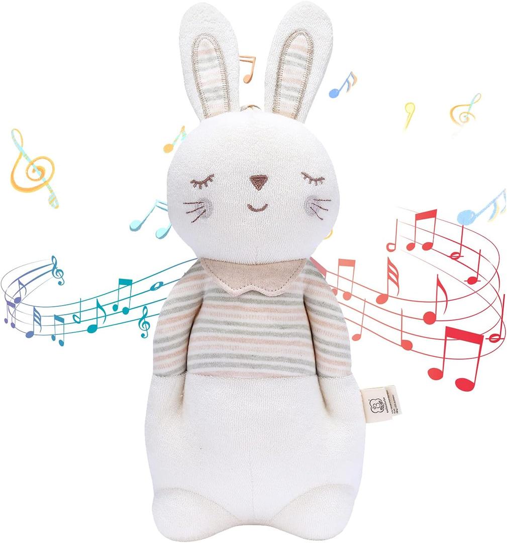 COTTONEBEBE Organic Baby Toys, Stuffed Animal Toy with Lullaby Music for Infant Babies 0 3 6 12 to 36 Months Boy & Girl,Ideal Gift for Newborn (Mrs.Bunny, Cotton)
