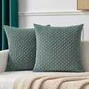 Kevin Textile Decorative Pillow Covers Set of 2 Striped Plush Corduroy Pillows Pillowcases Boho Home Decor Cushion Covers for Couch Sofa Bed Living Room 22x22 Inch, Teal Green