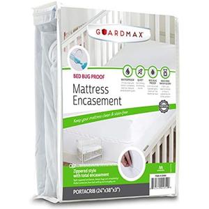 Guardmax Jersey Knitted Mini Crib Size Zippered Mattress Encasement - Waterproof & Bed Bug Proof Mattress Protector - Comfortable, Soft, and Noiseless Zippered Bedding - Dust Mite Proof (24 x 38 x 3)
