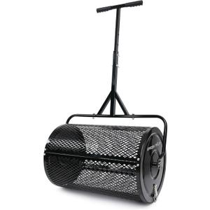 Compost Spreader 24 Inch Peat Moss Spreader with Installation Support Accessories, Metal Mesh Roller Lawn Spreader for Top Soil, Manure, Mulch, Top Dressing - Garden spreaders for lawns