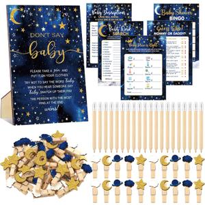 Patelai 321 Pcs Baby Shower Games Supplies, 5 Sets (50 Cards Each) Activities Cards with 20 Pencils 1 Don't Say Baby Sign 50 Clothespin(Twinkle Little Star)