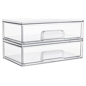Vtopmart 12.1''W Clear Stackable Storage Drawers,2 Pack Acrylic Plastic Organizers Bins for Makeup Palettes, Cosmetics, and Beauty Supplies,Ideal for Vanity, Bathroom,Cabinet,Desk Organization