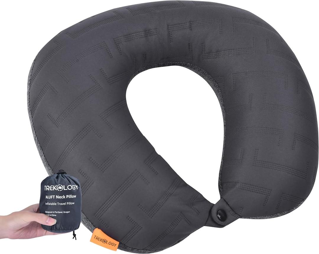 TREKOLOGY Inflatable Neck Pillow for Traveling - Inflatable Travel Pillow for Airplanes - Neck Air Pillow, Blow Up Travel Pillows for Neck Support (Gray)