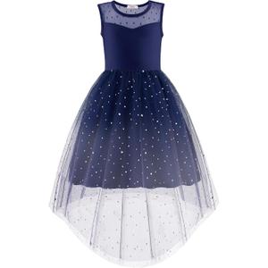 Arshiner Girls Dresses Formal Party Wedding Tulle Sleeveless Contrast Mesh High Low Dress with Belt, Size 14