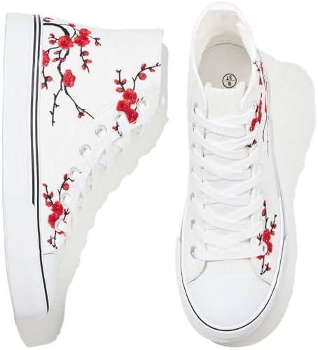 kufeiti Women's High Top Canvas Sneakers Canvas Shoes Lace up White Black Sneakers Casual Walking Shoes.8