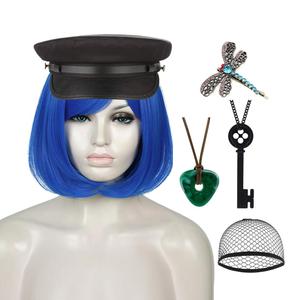 ATAYOU 6Pcs Short Blue Wig with Accessories for Women Halloween Cosplay costume