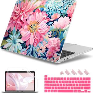May Chen Case for MacBook Pro 13 inch M2 2023,2022,2021,2020 A2338 M1 A2251 A2289, Plastic Hard Shell Case for MacBook Pro 13" with Touch Bar Fits Touch ID, Flowers Painting