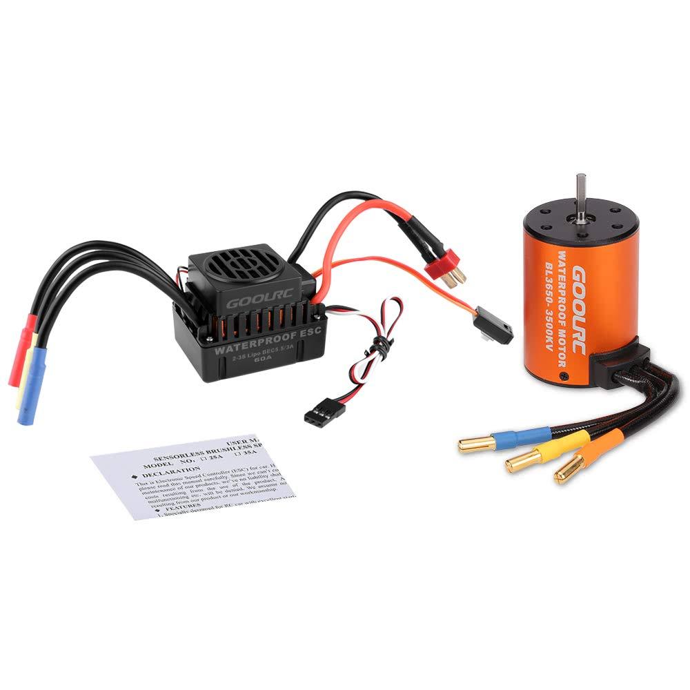 GoolRC Upgrade Waterproof 3650 3500KV Brushless Motor with 60A ESC Combo Set for 1/10 RC Car Truck