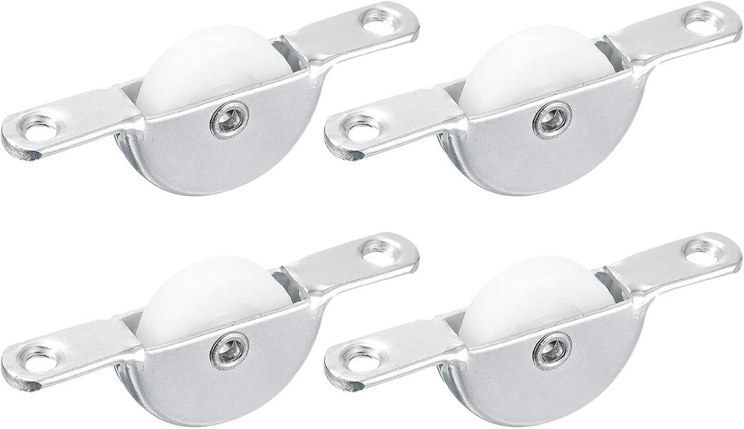 uxcell 25mm Sliding Door Nylon Pulley Furniture Roller Wheels for Screen Door Wardrobe Cupboard Closet, 4Pcs, White Silver Tone