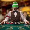 Hicarer 3 Pcs Casino Dealer Costume Set Includes Green Visors Hat Bowtie Armband Plastic Poker Hats Casino Dealer Costume Elastic Band Accessory Set for Las Vegas Birthday Game Nights