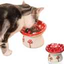 Ceramic Cat Slow Feeder, Cute Mushroom Shape Elevated Food Bowl, Shallow Raised Cat Dish, Anti Vomiting Whisker Fatigue Bowls
